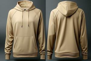 Beige long-sleeve hoodie template Clipping path for design mockup AI Generated photo