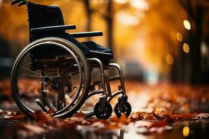 Wheelchairs wheel touched by disabled mans hand powerful closeup of overcoming challenges AI Generated photo