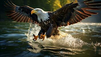 Bald Eagle Haliaeetus leucocephalus catching a fish. photo