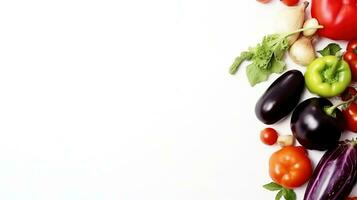 Vegetable layout, white background isolate. Fresh organic vegan products. AI generated. photo