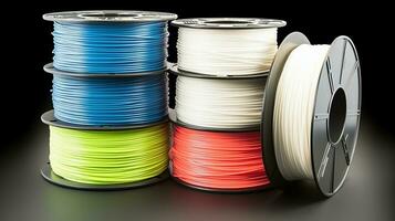 Plastic filament material PLA and ABS for printing on a 3D printer in color. AI generated. photo