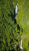 Aerial view of beautiful waterfall, British Columbia, Canada. Vertical video