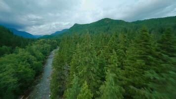 Flight over a mountain river. Shot on FPV drone. British Columbia, Canada. video