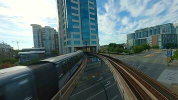 VANCOUVER, CANADA - July 17, 2023. Cityscape - trains, downtown, Science World video