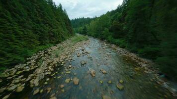 voar sobre uma montanha rio. tiro em fpv drone. britânico Colômbia, Canadá. video