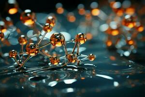 Advanced technology presents a complex molecular structure adorned with spherical particles AI Generated photo