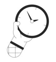 Holding clock for checking time bw concept vector spot illustration. Showing time 2D cartoon flat line monochromatic hand for web UI design. Editable isolated outline hero image