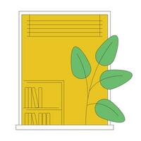 Plant near open window flat line concept vector spot illustration. French balcony architecture 2D cartoon outline object on white for web UI design. Editable isolated color hero image