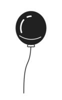 Flying balloon on thread monochrome flat vector object. Party material. Opening event. Birthday. Editable black and white thin line icon. Simple cartoon clip art spot illustration for web design