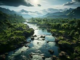 aerial view of rain forest at the daylight AI generative photo