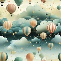 Cute hot air balloons seamless pattern, created with generative AI photo