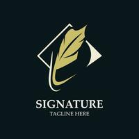 Feather and signature logo design minimalist business symbol sign template illustration vector