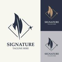 Feather and signature logo design minimalist business symbol sign template illustration vector