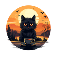 halloween katt dryck kaffe kopp illustration djur- dryck begrepp isolerat, ai genererad png