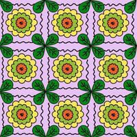 Seamless Pattern colorful flowers and green leaves, art and design vector