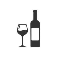 vino botella con vaso icono en plano estilo. alcohol bebida vector ilustración en aislado antecedentes. champán bebida firmar negocio concepto.