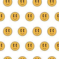 Retro hippie seamless pattern, emoticons, vector. vector