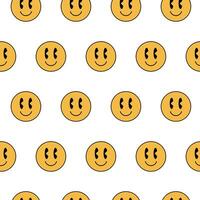 Retro hippie seamless pattern, emoticons, vector. vector