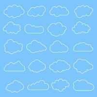 Cloud line symbols. Clouds set collection on blue background. Vector drawing.