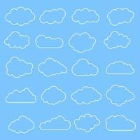 Cloud line symbols. Clouds set collection on blue background. Vector drawing.