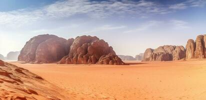 Desert Symphony, A Captivating Vista of Mountains and Red Sands. Generative AI photo
