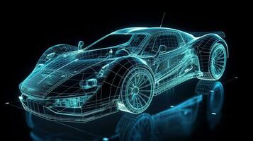 Hologram Sport car. Holographic projection of a Futuristic Sport Car, generative ai photo