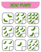 Count how many cucumbers. Educational game for preschoolers. vector