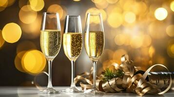 Champagne Flutes Toast the Holiday Spirit in a Dazzling Setting. Generative AI photo