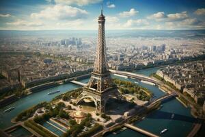 el eiffel torre en París, Francia. aéreo vista. aéreo ver de el eiffel torre, ai generado foto