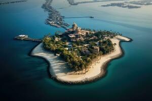 Aerial view of tropical island in indian ocean, Bali, Indonesia, Aerial View Of Palm Island In Dubai, AI Generated photo