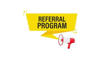 Referral program megaphone yellow banner in 3D style on white background. Motion graphics. video