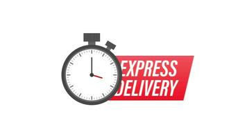 Express livraison un service badge. vite temps livraison commande avec chronomètre sur blanc Contexte. mouvement graphique. video