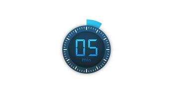 de 5 minuten tijdopnemer. stopwatch icoon in vlak stijl.beweging grafiek. video