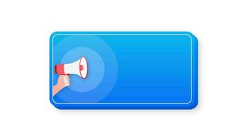 Quick survey megaphone blue banner in 3D style on white background. Hand holds loudspeacker. Motion graphics. video