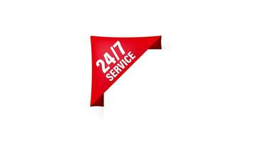 24 hours a day and 7 days a week icon, red ribbon isolated on white background. Motion graphics. video