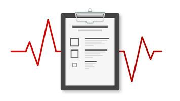 cuidados de saúde conceito com legal Verifica Lista em prancheta e vermelho estetoscópio. movimento gráficos. video