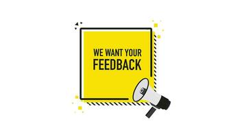 We want your feedback megaphone banner in 3D style. Motion graphics. video