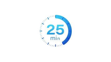 The 25 minutes timer. Stopwatch icon in flat style. Motion graphics. video