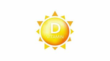 vitamina re con realista soltar en gris antecedentes. partículas de vitaminas en el medio. movimiento gráficos. video
