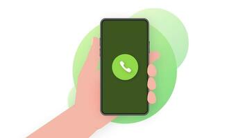 Hand hält Telefon mit Anruf eingehend auf Grün Bildschirm auf Grün Hintergrund. Bewegung Grafik. video
