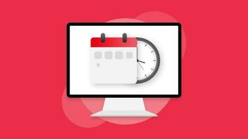 Calendar and Clock Icon on blue background. Motion graphics. video