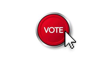 rösta 3d realistisk röd knapp på svart bakgrund. rörelse grafik. video