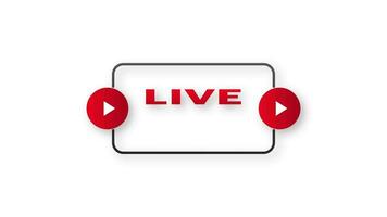 Live streaming logo - red design element with play button for news and TV or online broadcasting. Motion graphics. video