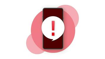 Smartphone with danger sign on screen on red background. Motion graphics. video