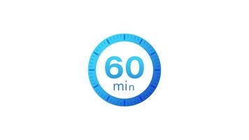 The 60 minutes timer. Stopwatch icon in flat style. Motion graphics. video