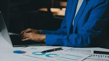 Team of business people working together in the meeting room office, teamwork background charts and graphs banner, double exposure successful teamwork,business planning concept. video