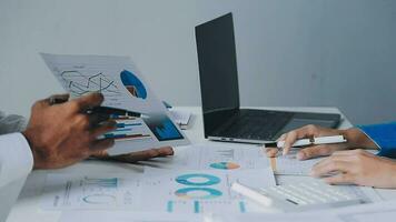 Team of business people working together in the meeting room office, teamwork background charts and graphs banner, double exposure successful teamwork,business planning concept. video