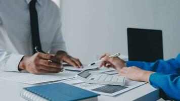 Team of business people working together in the meeting room office, teamwork background charts and graphs banner, double exposure successful teamwork,business planning concept. video