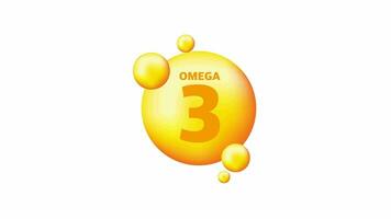 Vitamin omega 3 with realistic drop on gray background. Particles of vitamins in the middle. Motion graphics. video