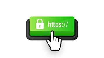 Secure of link green 3D button on white background. Motion graphics. video